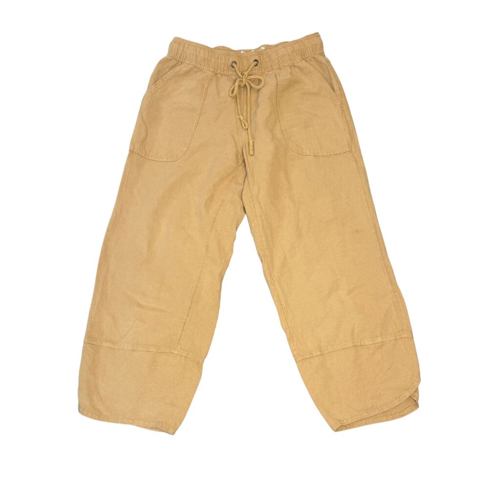 C&C California Tan Linen Blend Lagen Look Cropped Summer Pull On Pants Size S